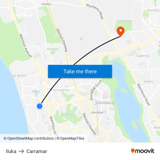 Iluka to Carramar map