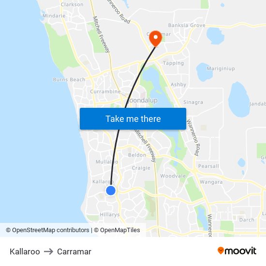 Kallaroo to Carramar map