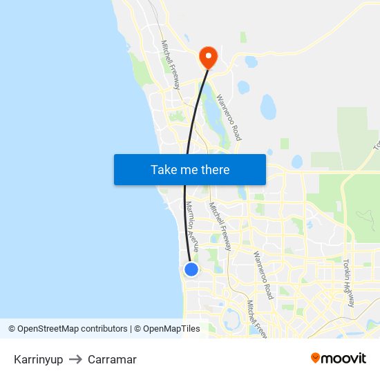 Karrinyup to Carramar map