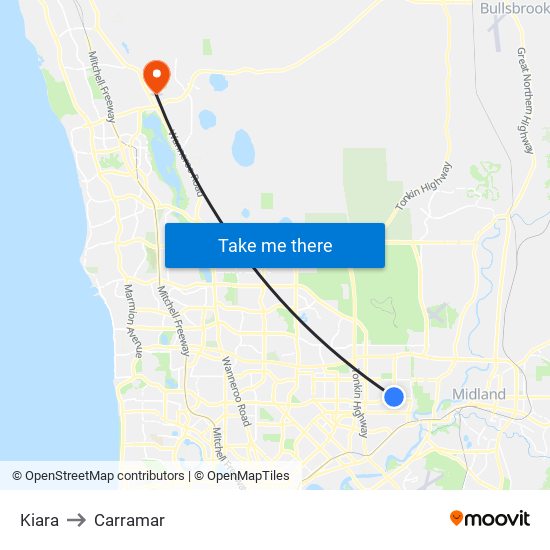 Kiara to Carramar map