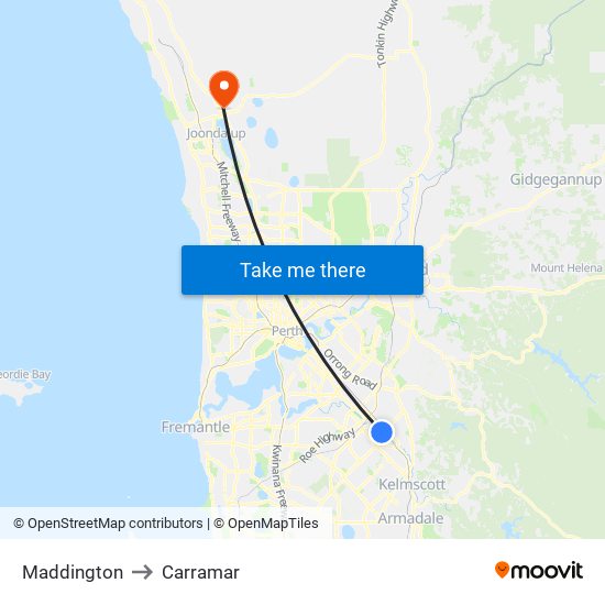 Maddington to Carramar map