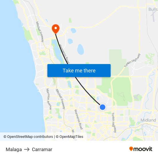 Malaga to Carramar map