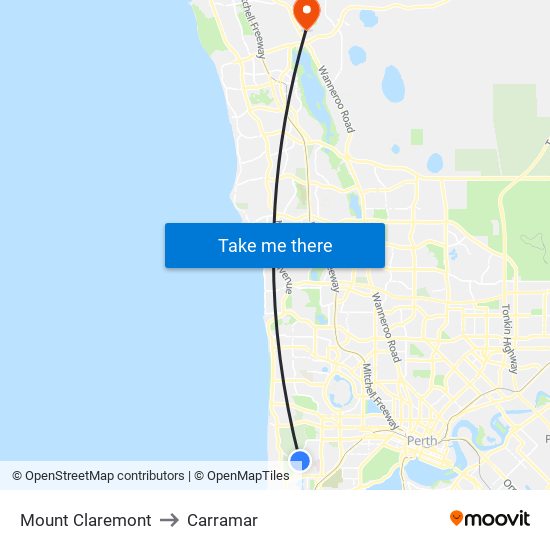 Mount Claremont to Carramar map