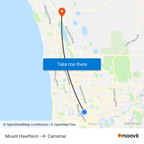 Mount Hawthorn to Carramar map