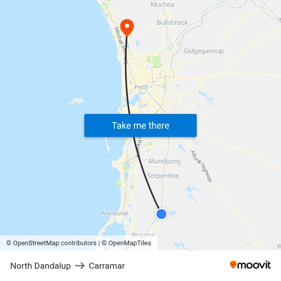 North Dandalup to Carramar map