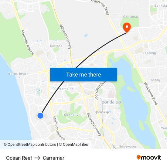 Ocean Reef to Carramar map