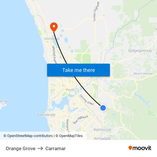 Orange Grove to Carramar map