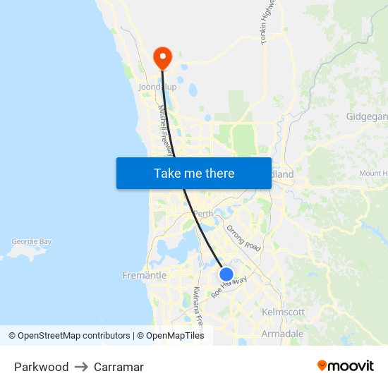 Parkwood to Carramar map