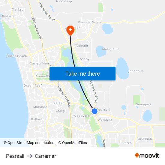 Pearsall to Carramar map