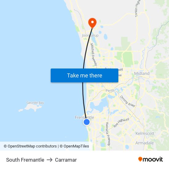 South Fremantle to Carramar map
