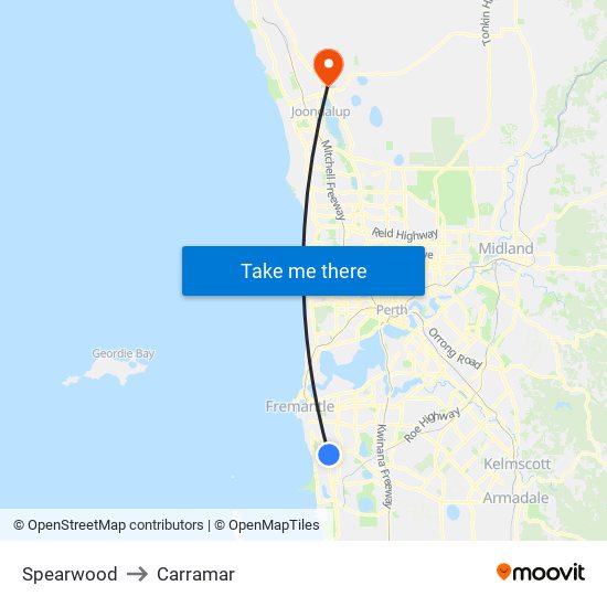 Spearwood to Carramar map