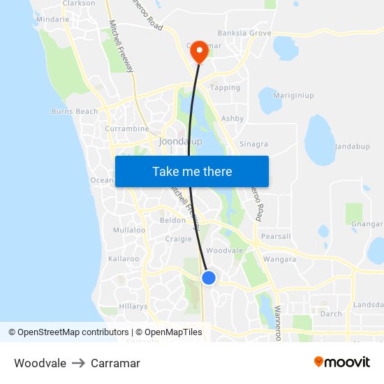 Woodvale to Carramar map