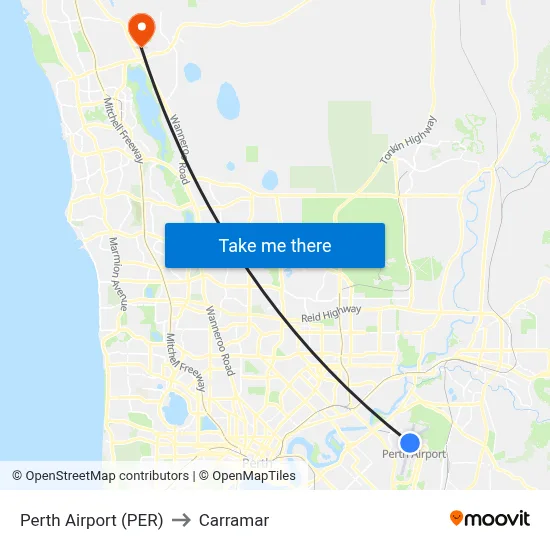 Perth Airport (PER) to Carramar map