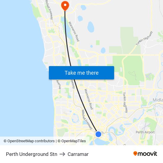 Perth Underground Stn to Carramar map