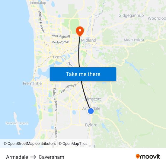 Armadale to Caversham map