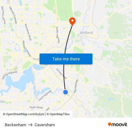 Beckenham to Caversham map