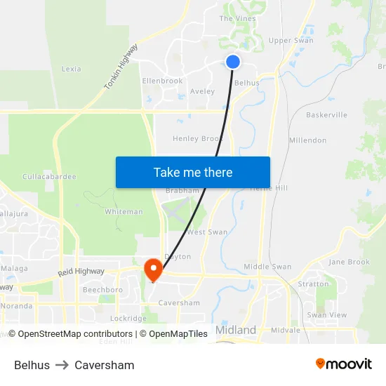 Belhus to Caversham map