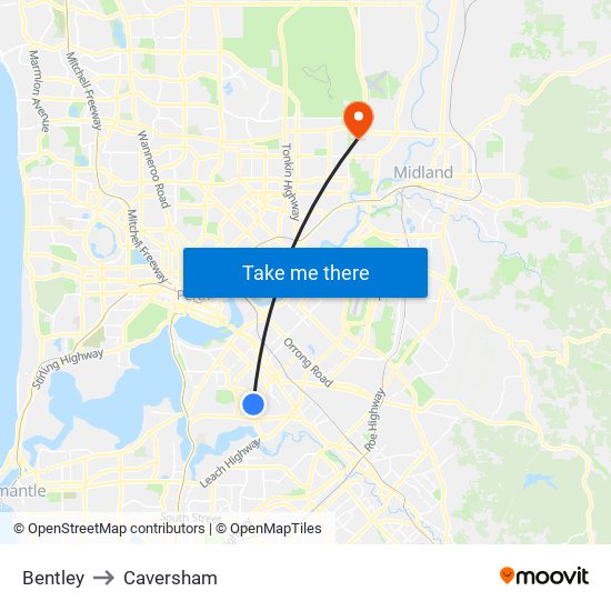 Bentley to Caversham map