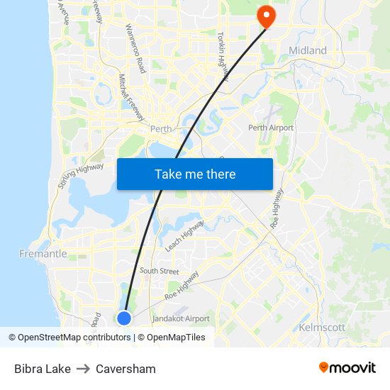 Bibra Lake to Caversham map