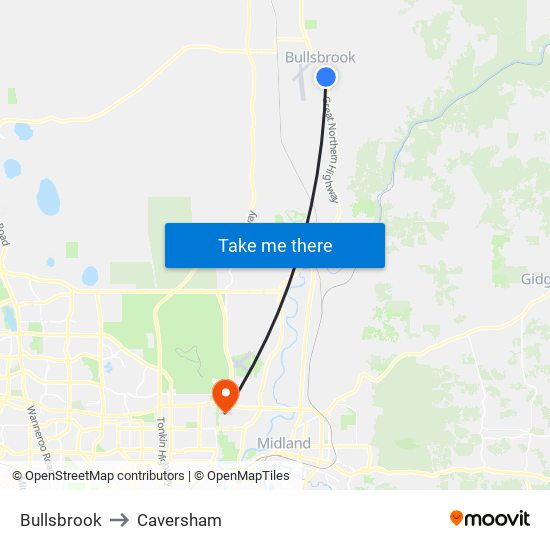 Bullsbrook to Caversham map