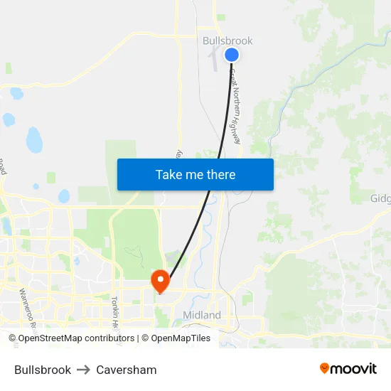Bullsbrook to Caversham map