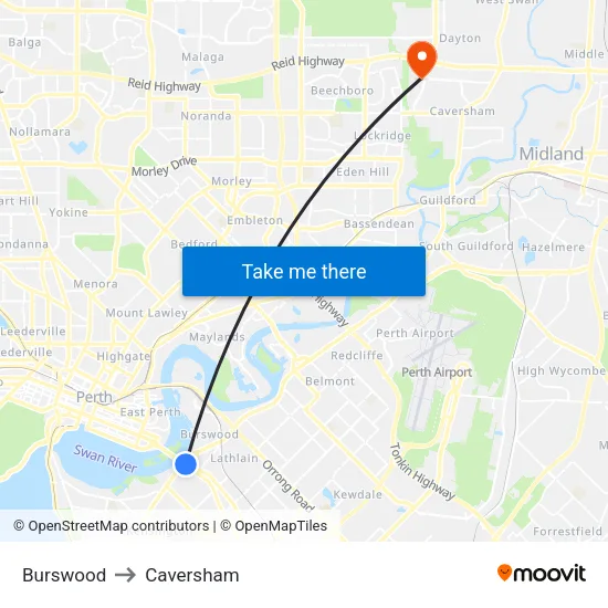 Burswood to Caversham map