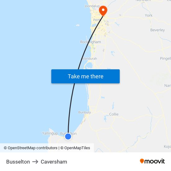 Busselton to Caversham map