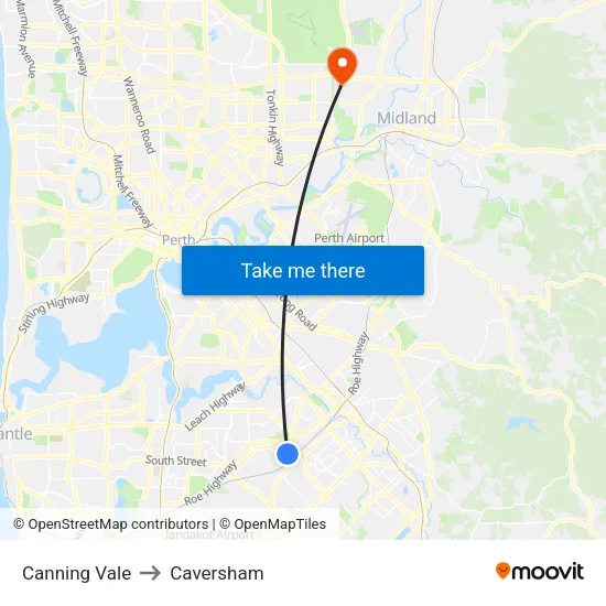 Canning Vale to Caversham map