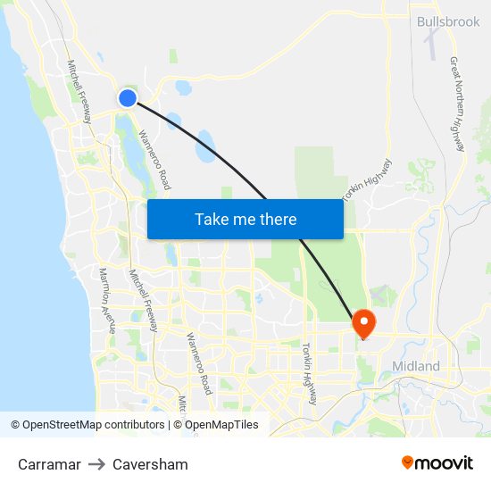 Carramar to Caversham map