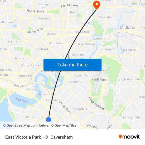 East Victoria Park to Caversham map