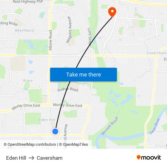 Eden Hill to Caversham map