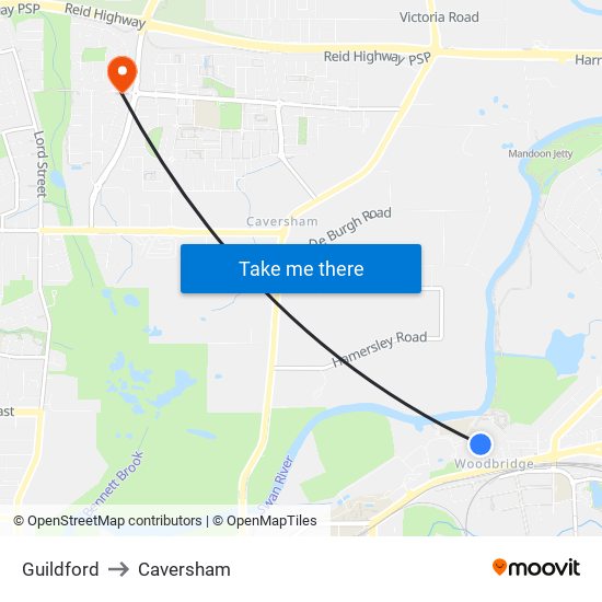 Guildford to Caversham map