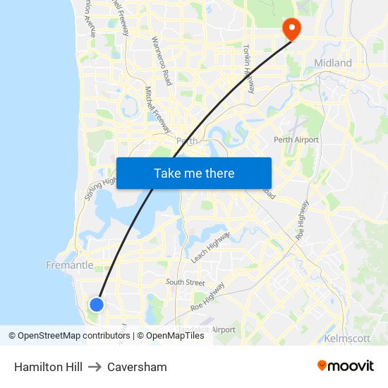 Hamilton Hill to Caversham map