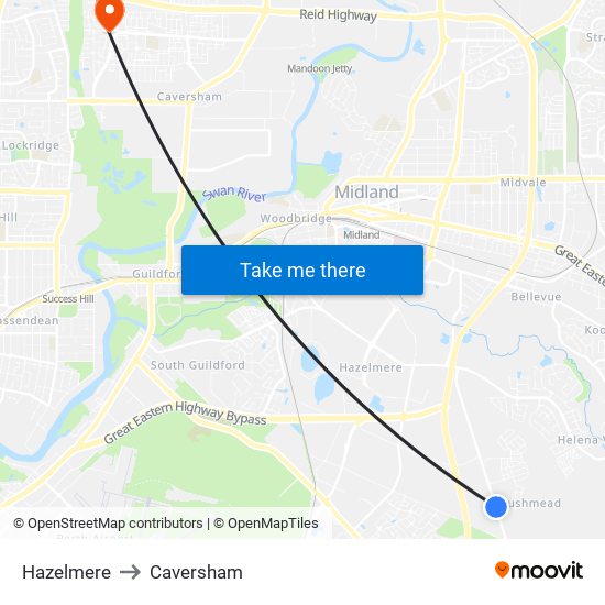 Hazelmere to Caversham map