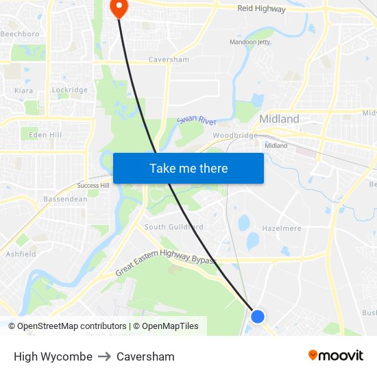 High Wycombe to Caversham map