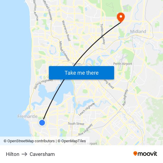Hilton to Caversham map