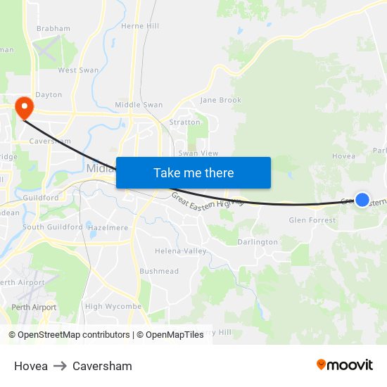 Hovea to Caversham map