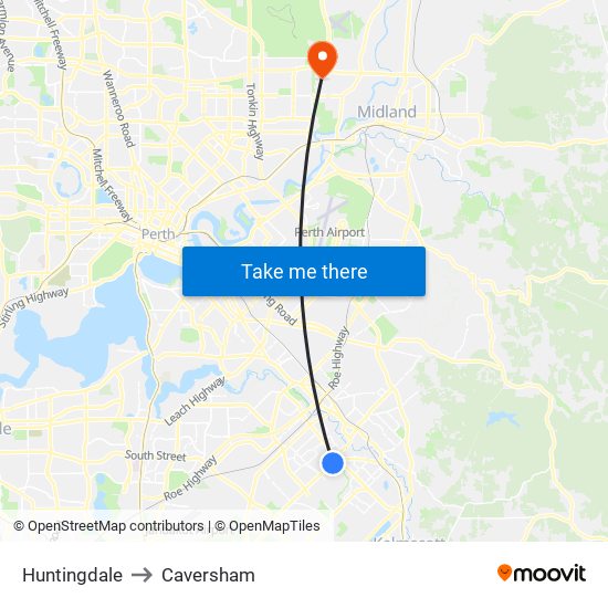 Huntingdale to Caversham map