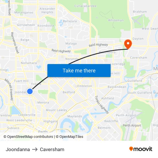 Joondanna to Caversham map