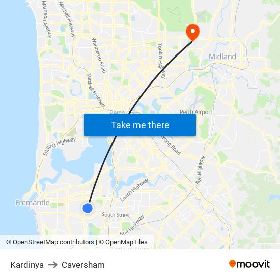 Kardinya to Caversham map