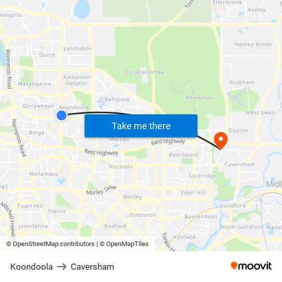 Koondoola to Caversham map