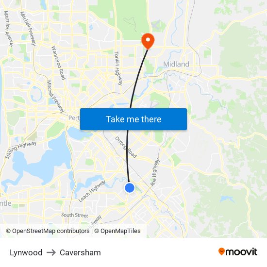 Lynwood to Caversham map