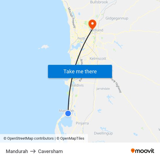 Mandurah to Caversham map