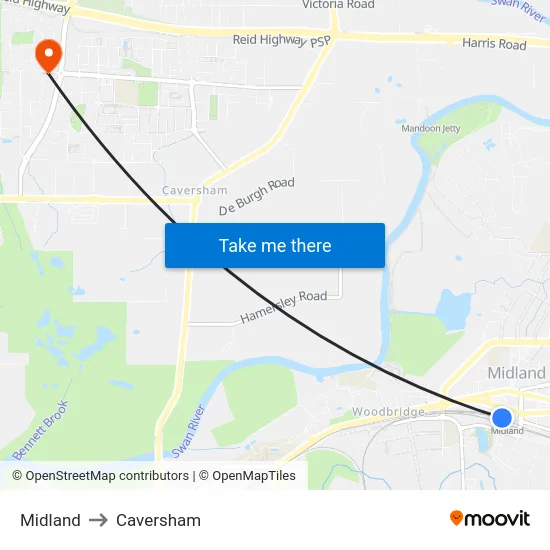 Midland to Caversham map