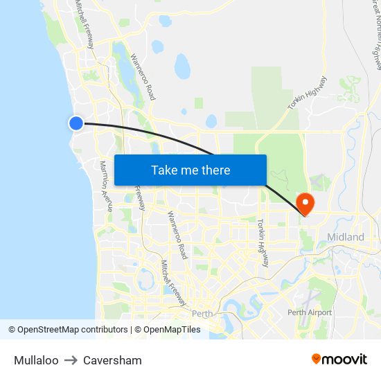 Mullaloo to Caversham map