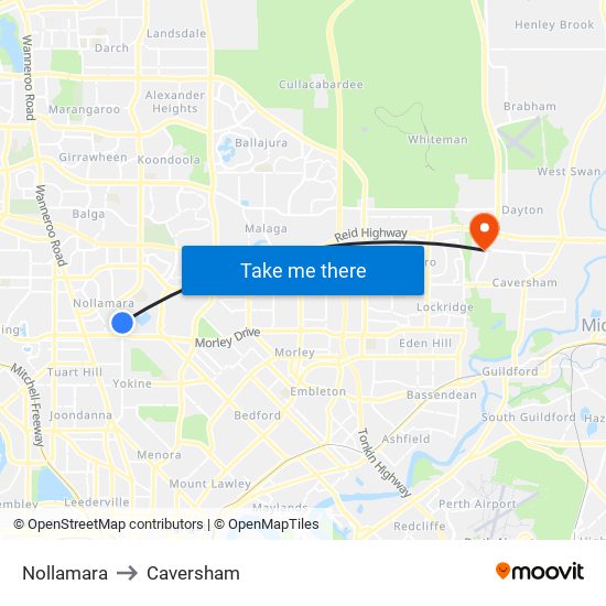 Nollamara to Caversham map