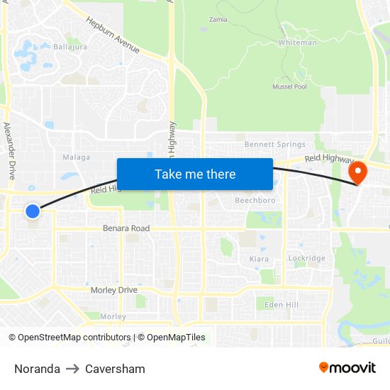 Noranda to Caversham map