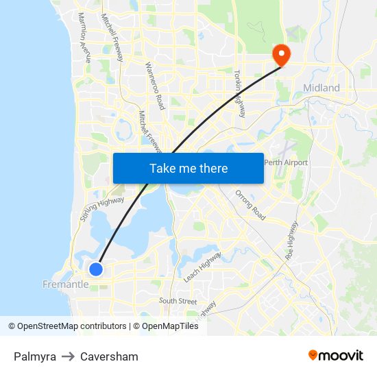 Palmyra to Caversham map