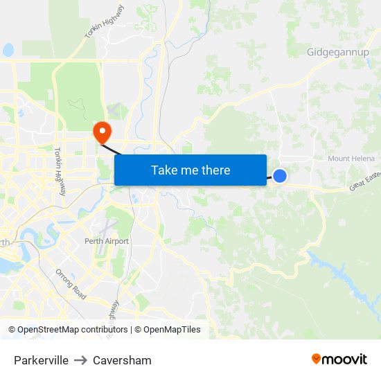 Parkerville to Caversham map