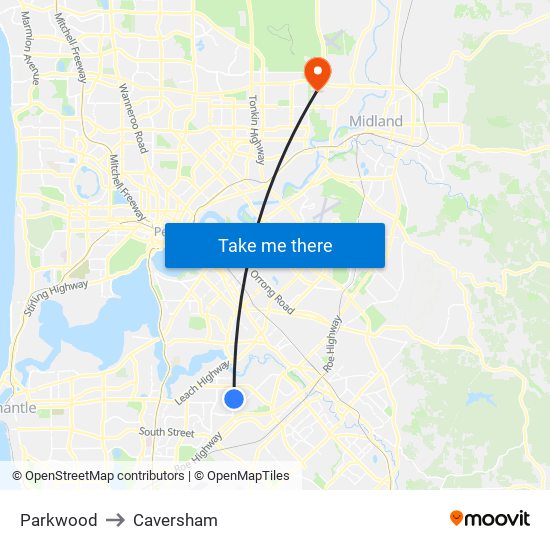 Parkwood to Caversham map